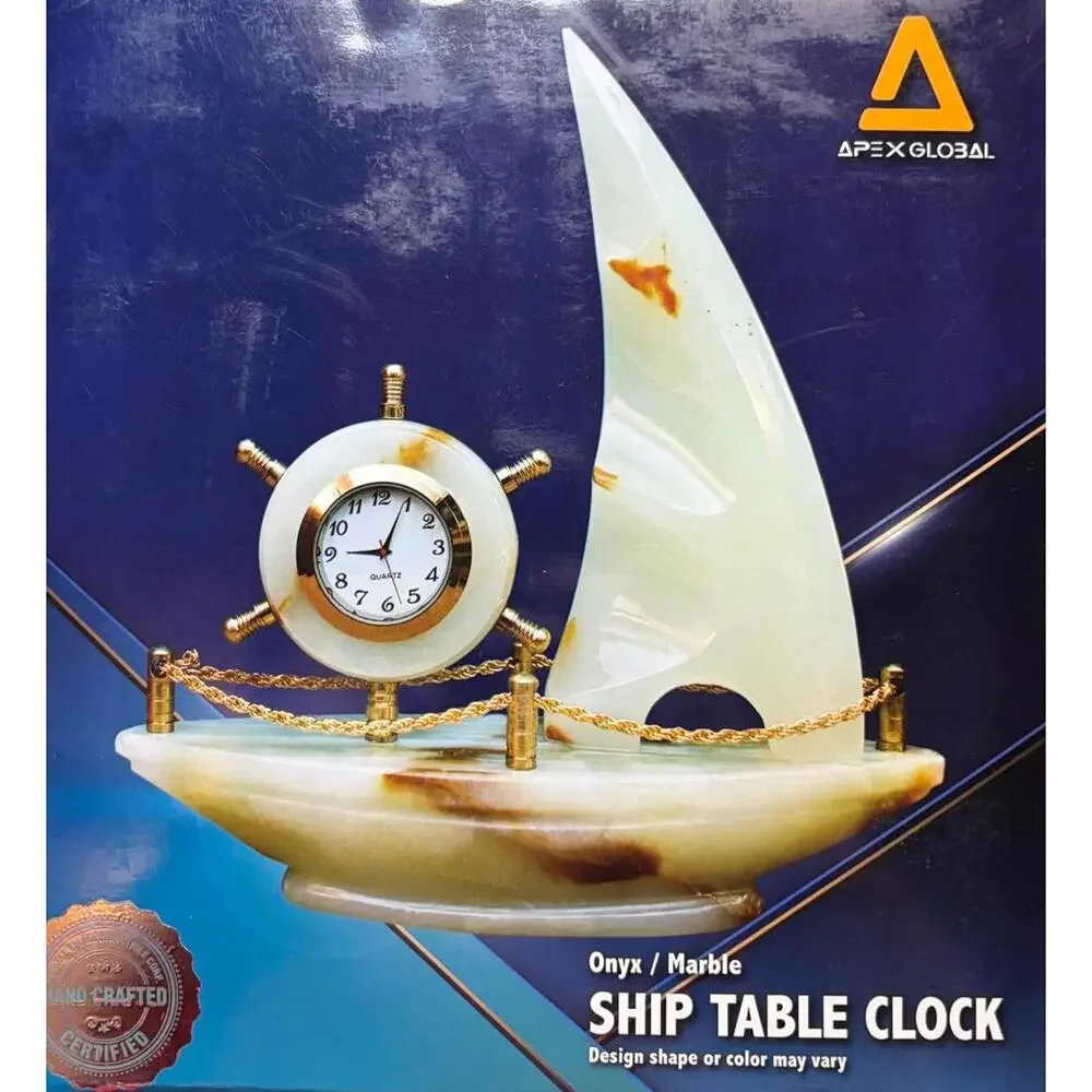 Apex Global Onyx Marble Sailboat Desk Clock Nautical Home‎ Decor New In Box